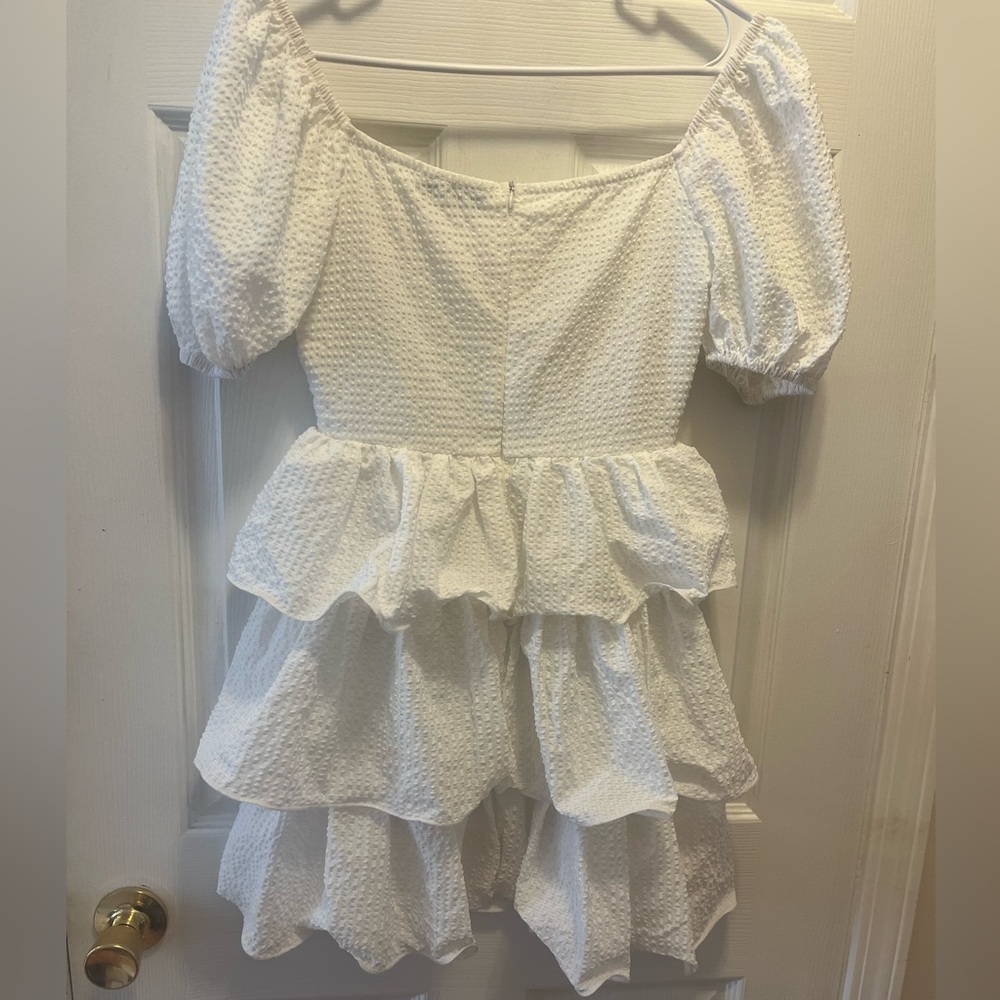 White Puff-Sleeve Tiered Mini Dress size 2 - Picture 7 of 13
